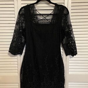 Lace Up Black Crochet Dress